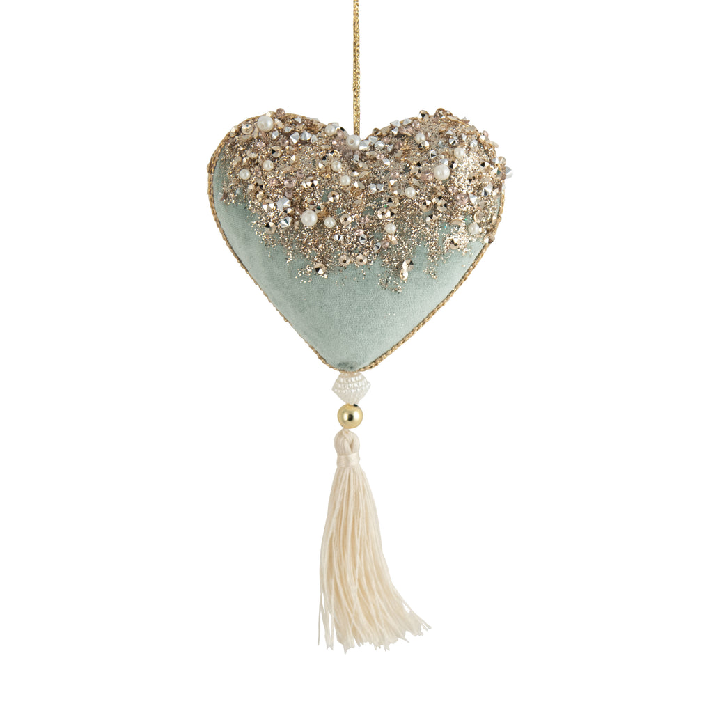Fabric mint coloured heart hanging ornament - Christmas tree decoration