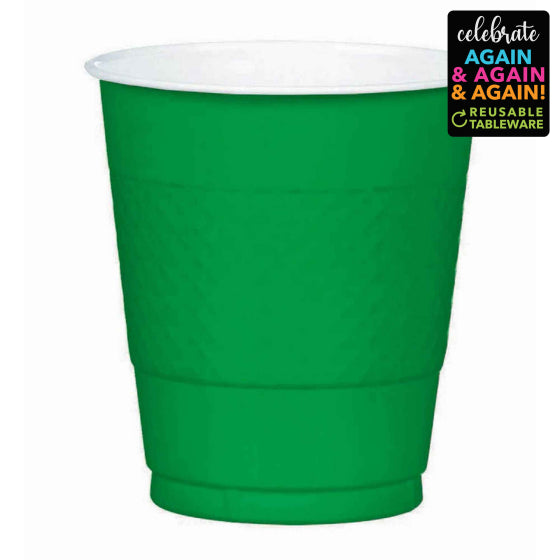 Festive Green Plastic Cups Pack Christmas and More Party Store