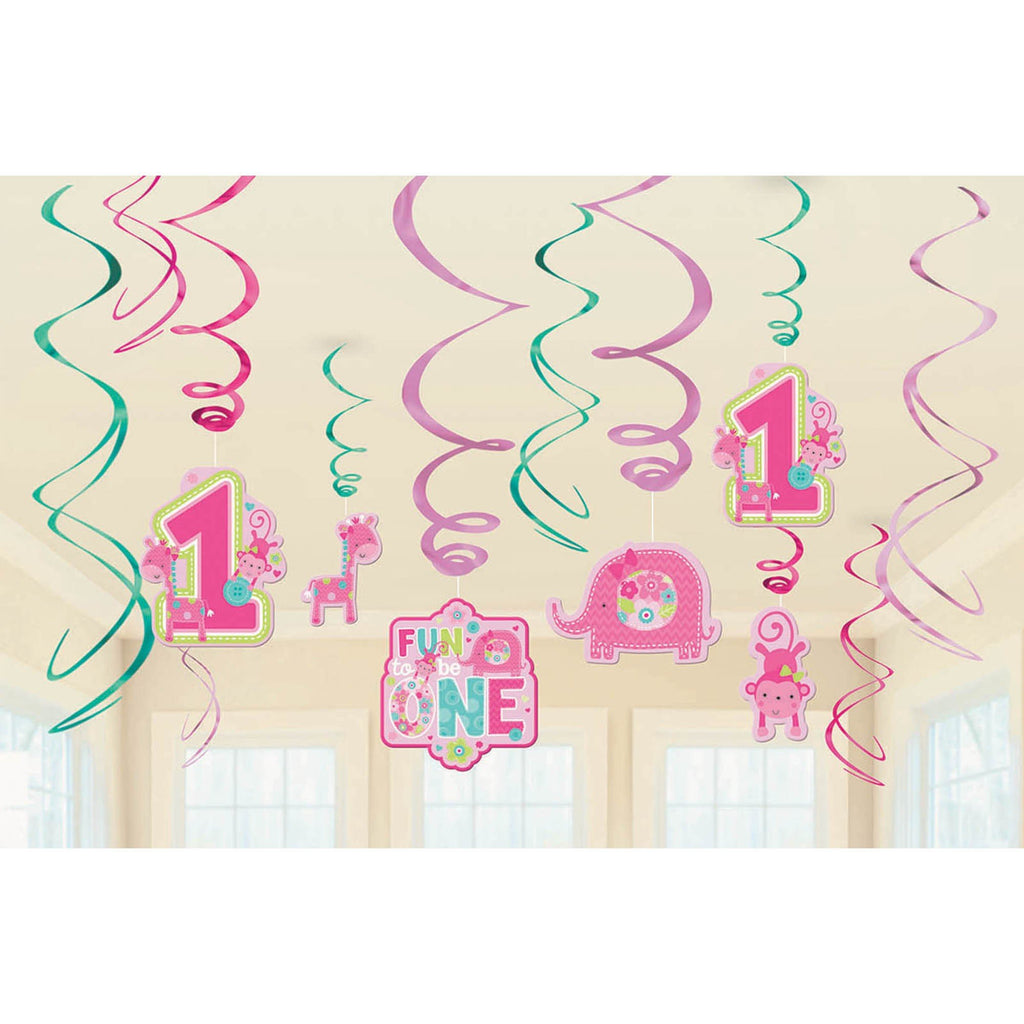 Wild One Girl 1st birthday party decorations- hanging swirl decorations 