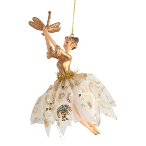 Beautiful Gold and White Fairy hanging ornament - christmas tree decoration