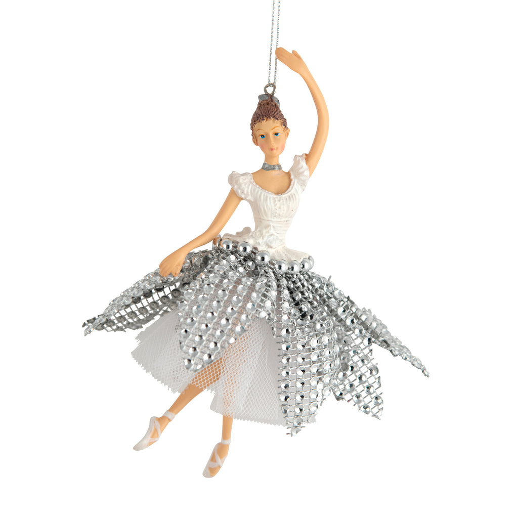 White and Silver Ballerina Hanging ornament - Christmas tree decoration