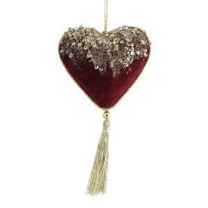 Fabric Burgundy and Gold Heart Ornament