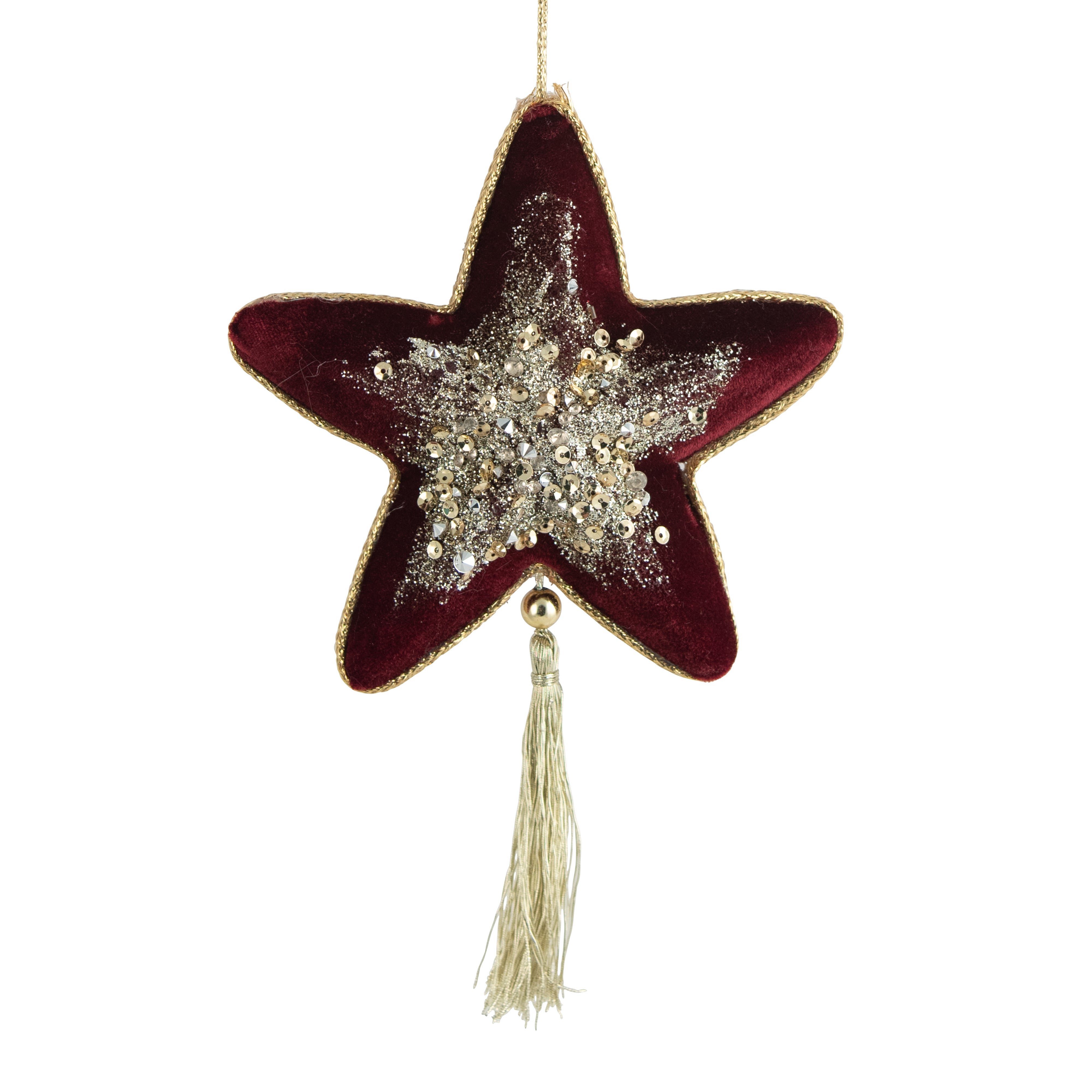 Fabric Burgundy and Gold Star Ornament