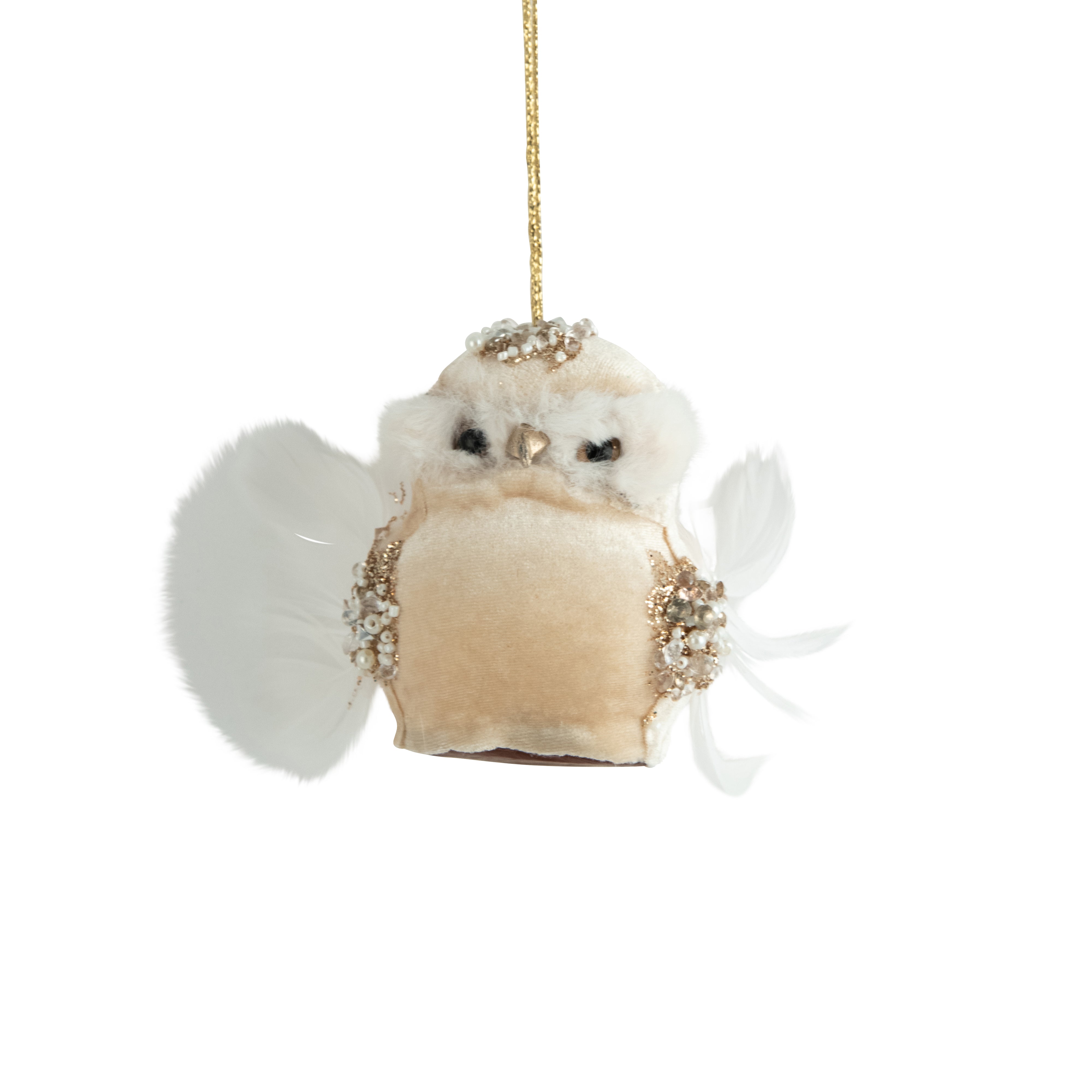 Fabric Cream and Gold Owl Hanging Ornament