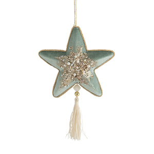Fabric Mint and Champagne Star Ornament