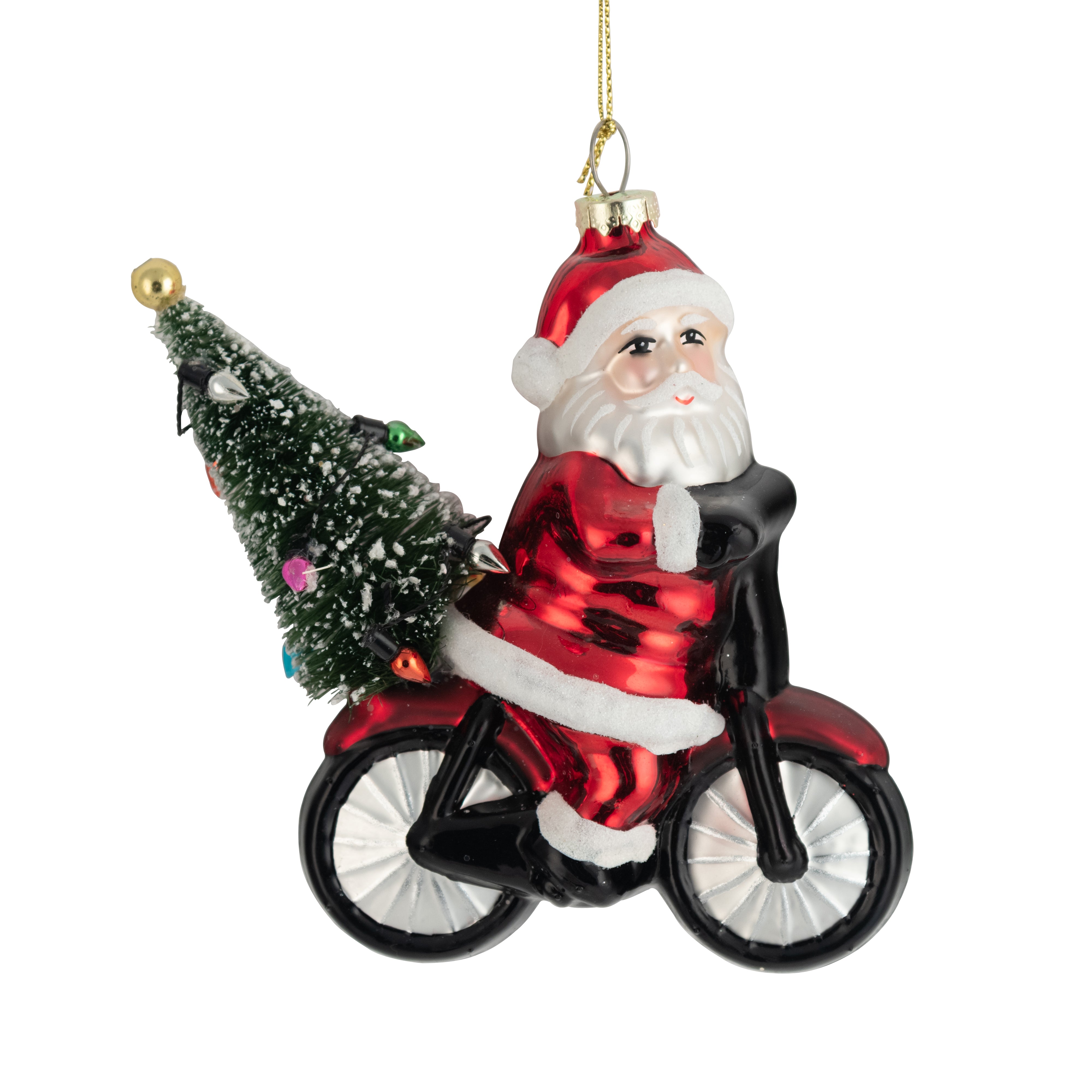 Glass Santa on a bike ornament