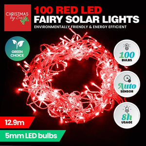 100 LED red solar lights