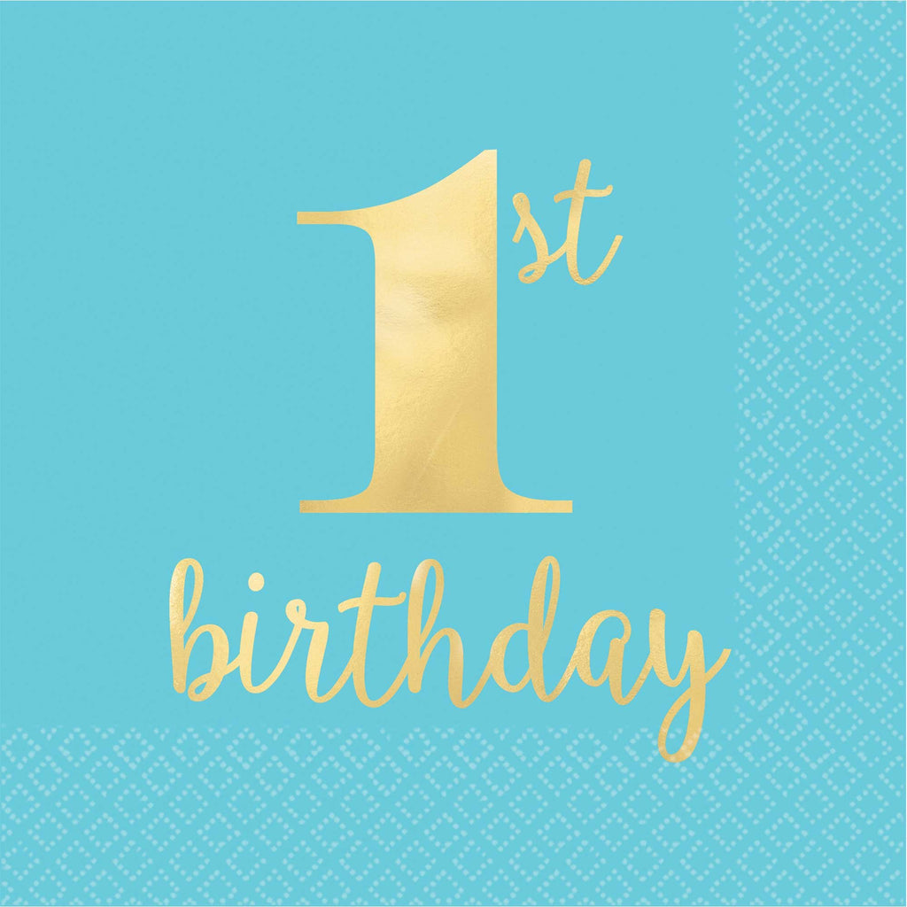 1st birthday napkins- blue and gold. first birthday boy or girl