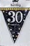 Sparkling celebrations black, gold and silver - happy 30th birthday- pennant hanging bunting 