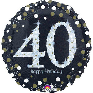 40th birthday foil balloon gold silver and black