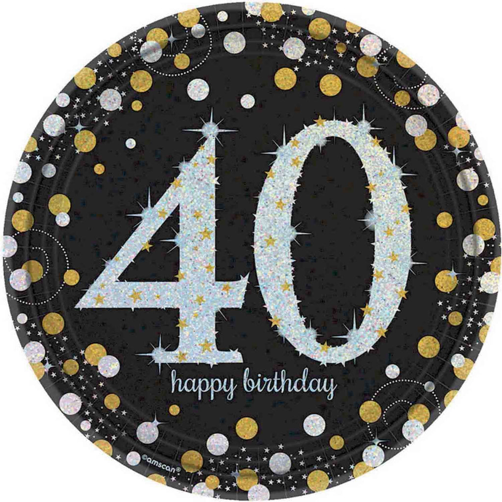 40th birthday gold, silver and black plates
