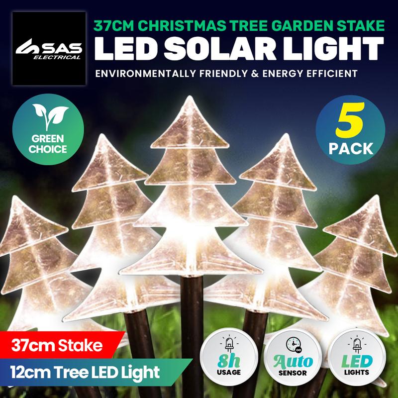 5 PACK OF SOLAR POWERED CHRISTMAS TREE PATH LIGHTS