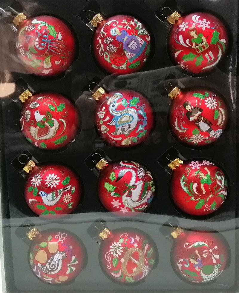 12 days of Christmas glass bauble set
