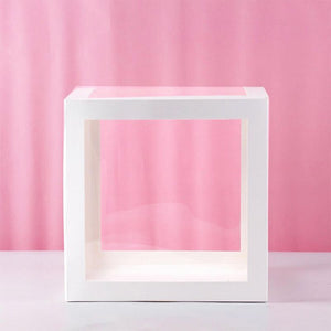 Fillable party balloon box clear with a white cardboard trim