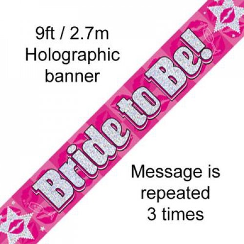 pink holographic banner that reads "bride to be" 