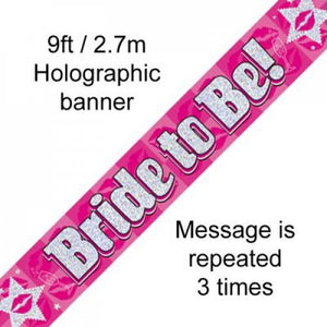 pink holographic banner that reads "bride to be" 