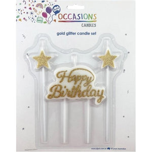3 piece gold glitter candle set 