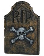 Halloween decorations- skull and crossbones tombstone made from styrofoam 
