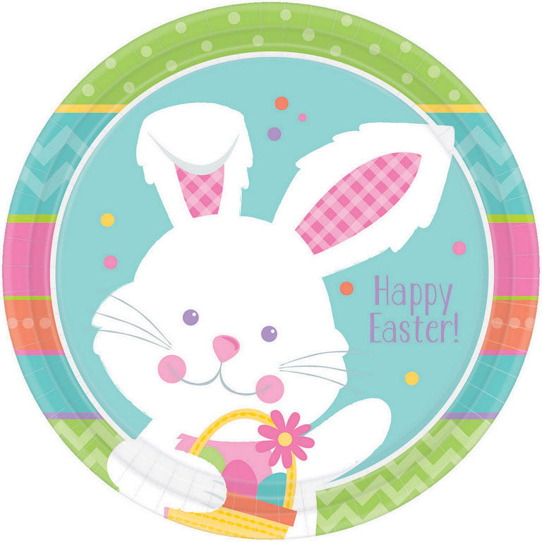 cute Easter plates with pastel colours and a bunny