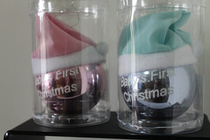 Baby's first Christmas glass bauble with hat- blue