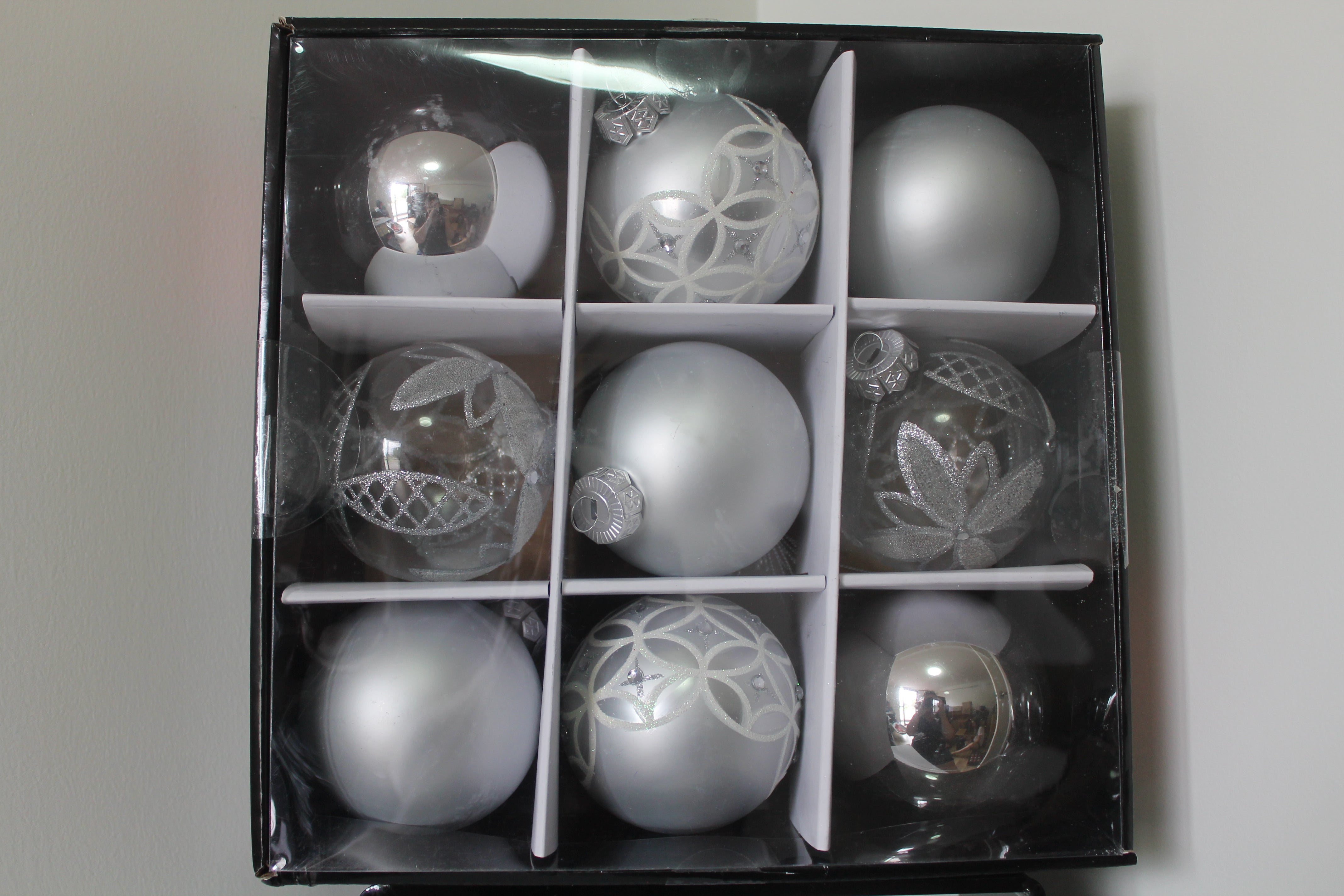 Glass Baubles 80mm Set of 9 - SILVER