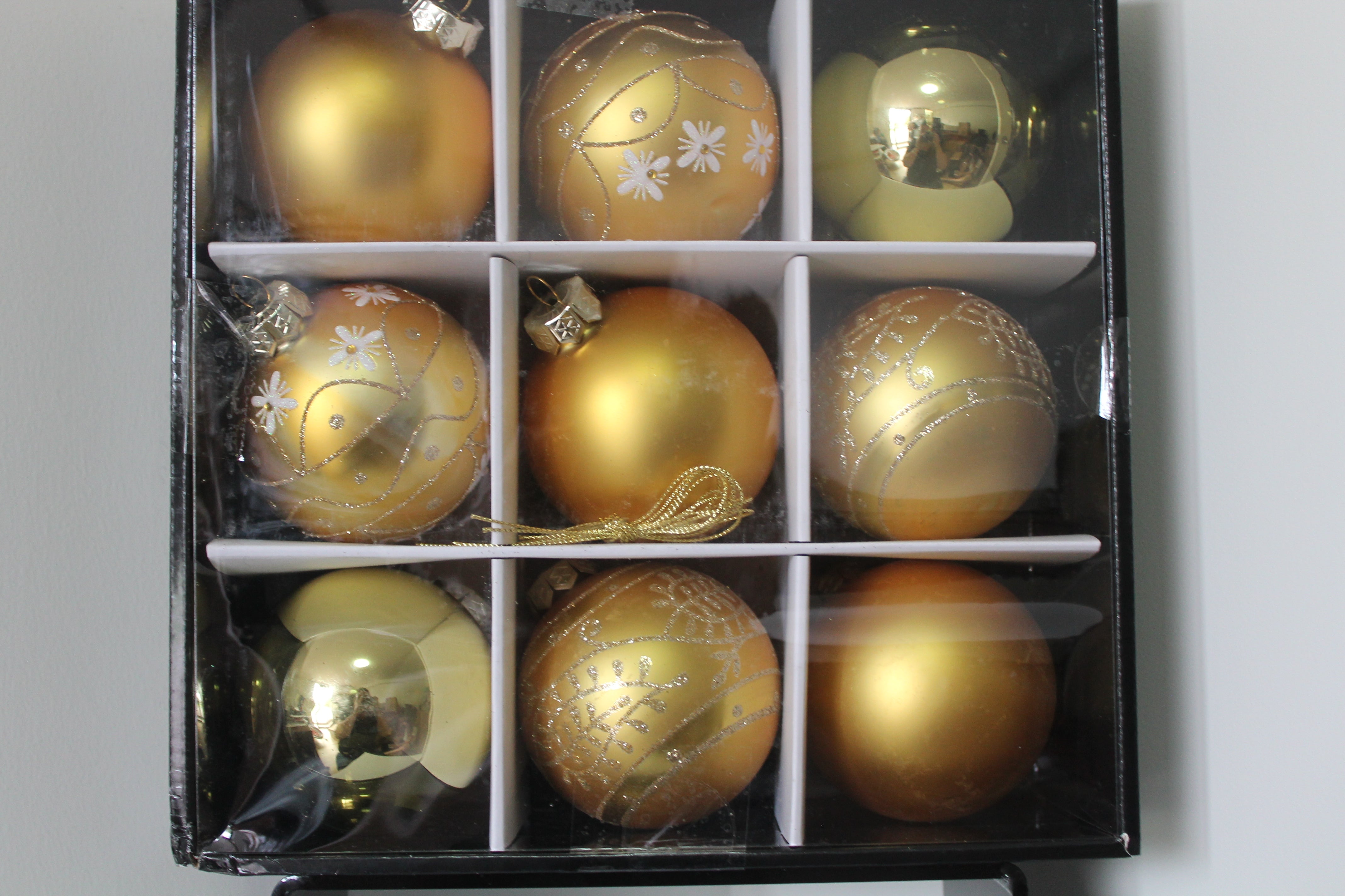 Glass Baubles 80mm Set of 9 - GOLD