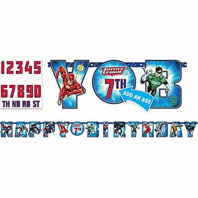 The Justic League party supplies - jumbo customisable birthday banner