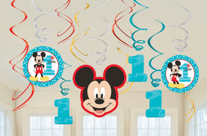 Mickey mouse first birthday hanging swirl decorations- Fun to be one 