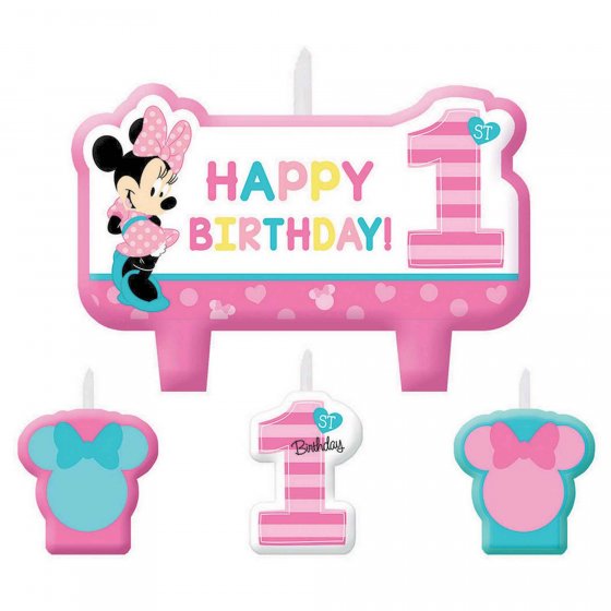 Minnie Mouse first birthday party decorations- fun to be one - candle set 4 pieces