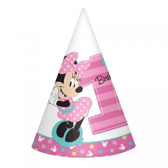 Minnie Mouse first birthday party decorations- fun to be one - cone party hats 