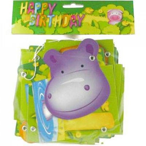 Party animals happy birthday banner decorated with a variety of animals 