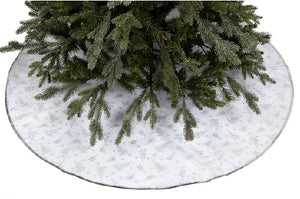 Beautiful luxury tree skirt. white with silver tree decorations- example of display 