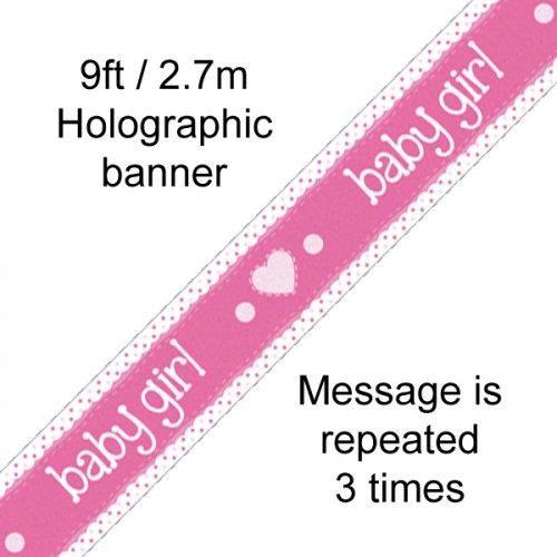 Pink baby girl holographic banner 