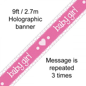 Pink baby girl holographic banner 