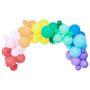Beautiful rainbow multi coloured DIY balloon garland kit - example of garland assembled