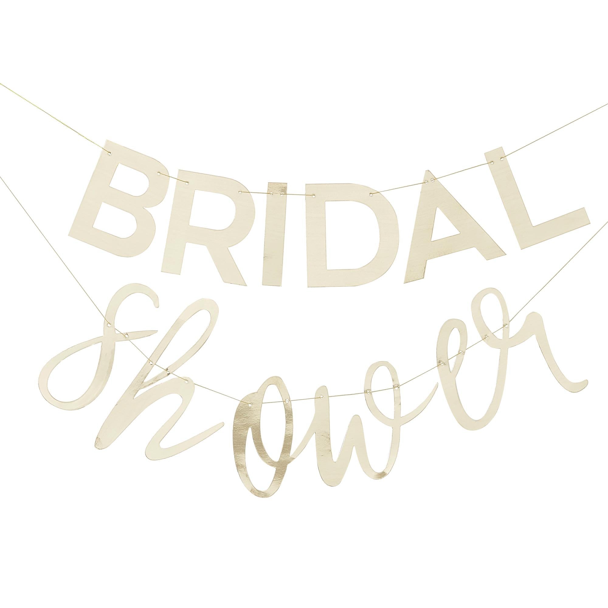 gold foil bunting with the words "bridal shower"