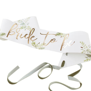 bride to be botanical gold foiled sash