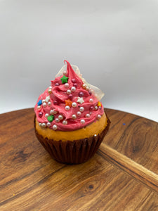 realistic cupcake ornament- pink with balls 