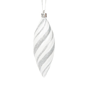 silver and white swirl drop bauble to decorate a Christmas tree