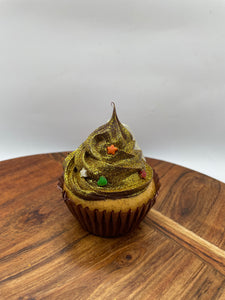 realistic cupcake ornament- gold glitter 