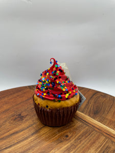 realistic cupcake ornament- red with glitter 