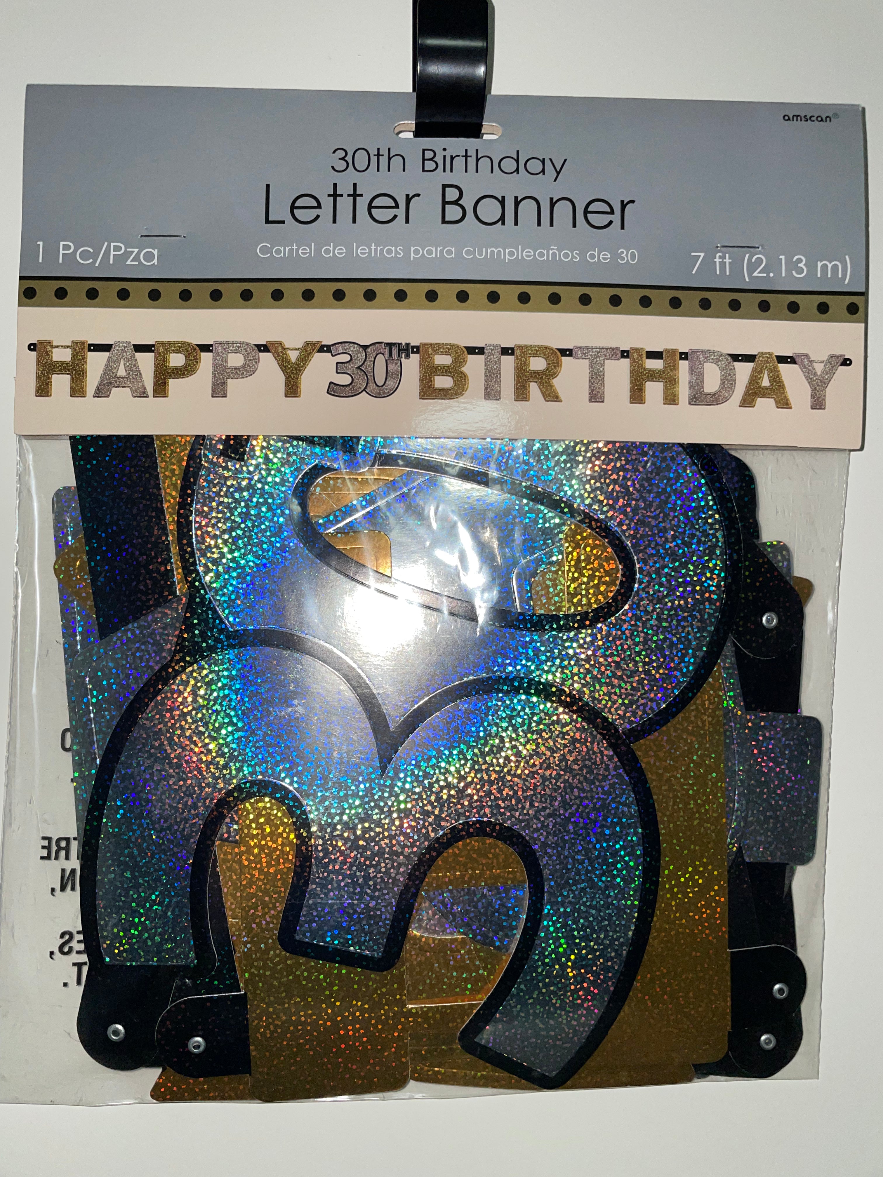 Happy 30th birthday sparkling celebrations- jointed banner in silver, gold and black