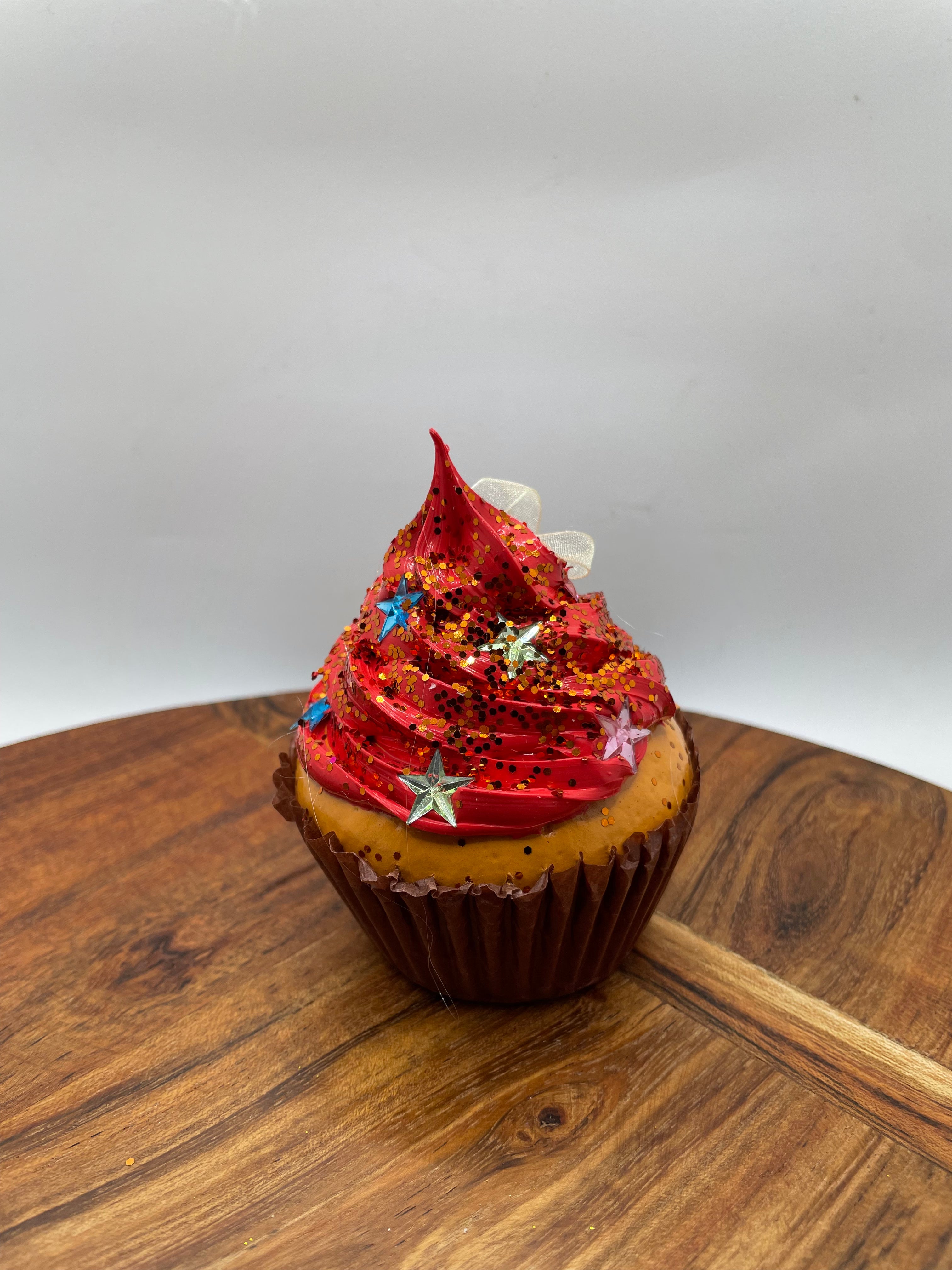 Realistic cupcake ornament- red with stars