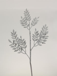 long stem silver glitter leaf pick for Christmas or occasion decorations