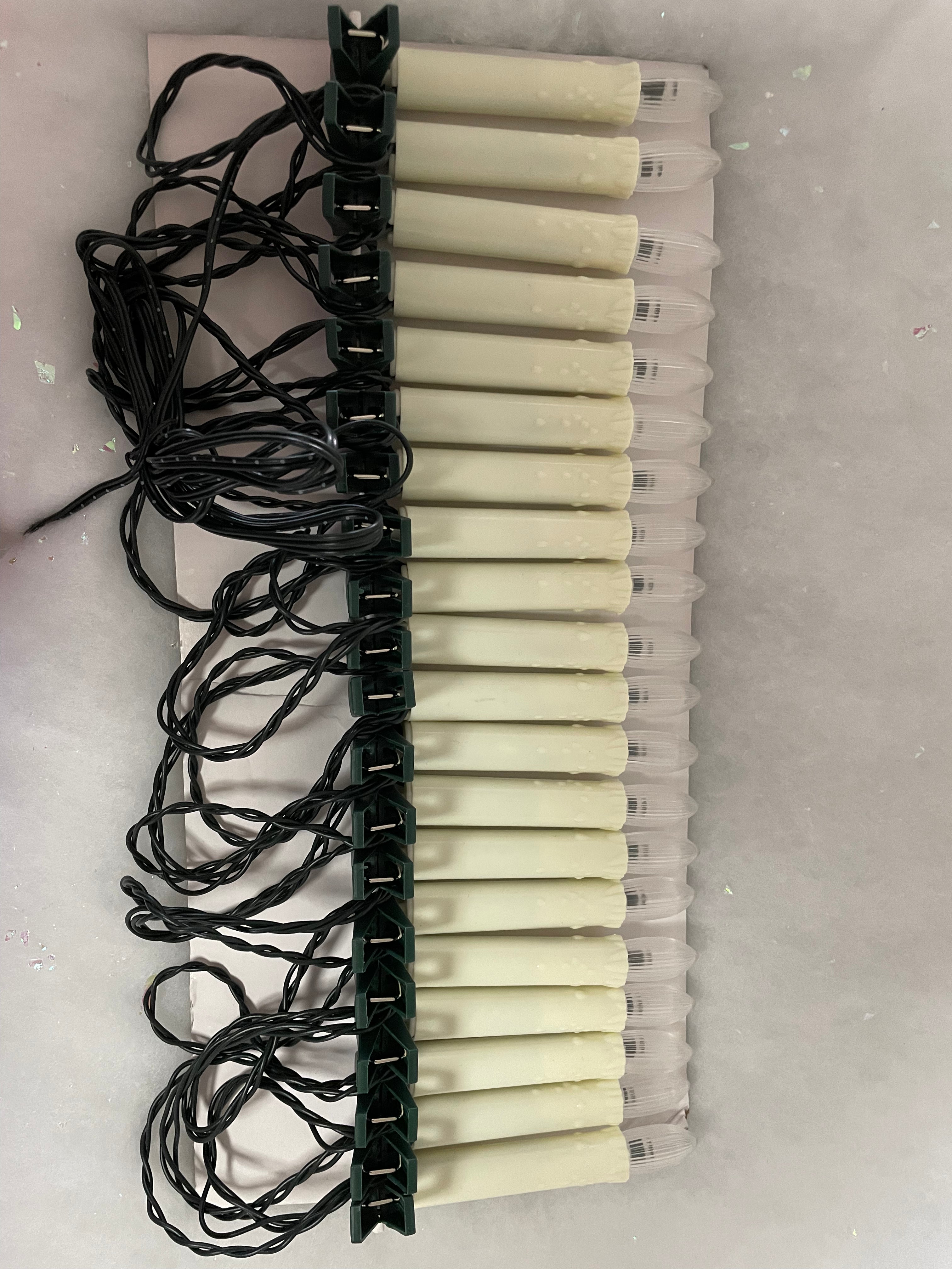 LED candle lights- 20 mini candles with green wire and green clips 