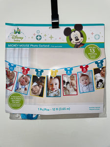 Mickey Mouse 1st birthday decorations - fun to be one - photo garland with space for 13 photos