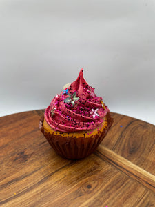 realistic cupcake ornament- pink with glitter and stars