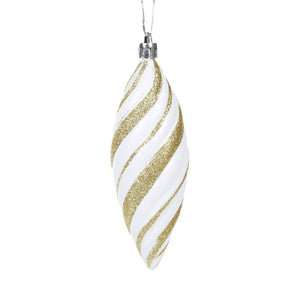 gold glitter and white swirl drop bauble for decorating christmas trees