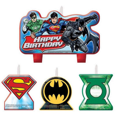The Justic League party supplies - candle pack featuring superman, batman and green lantern 