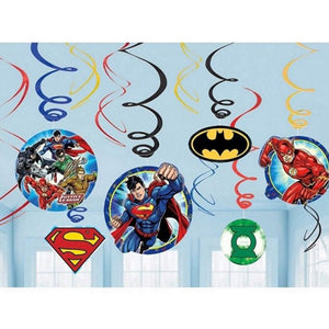 The Justice league party supplies- swirl hanging decorations pack